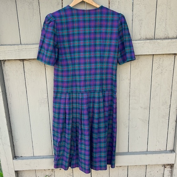 Vintage Petite  Lanz Plaid Dress School Girl Academia Retro Pleated 1980's - Picture 4 of 5